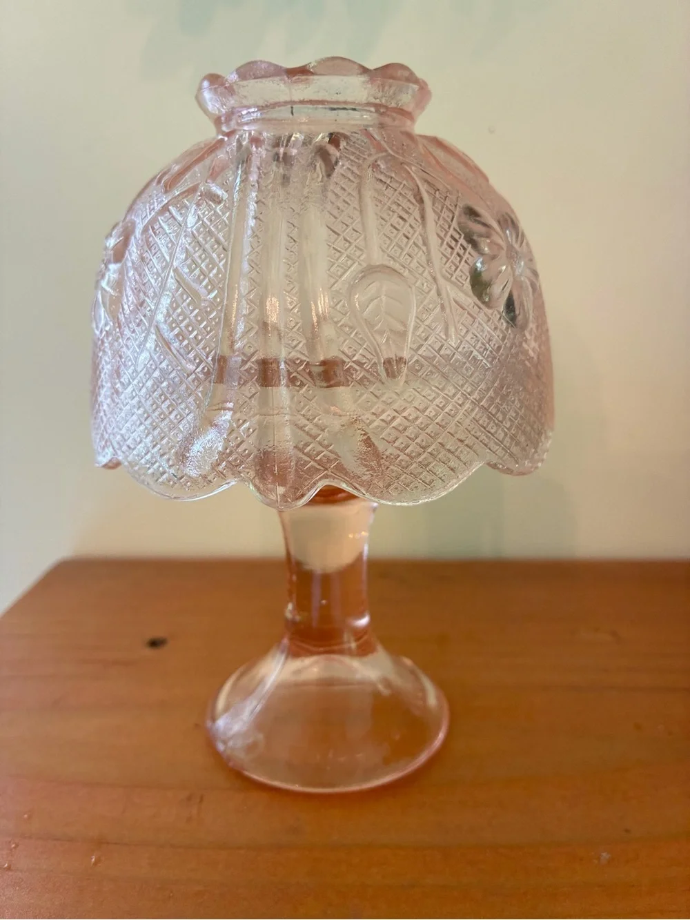 Vintage Pink Fairy Lamp Pressed Glass made in Taiwan Grandma Cottagecore